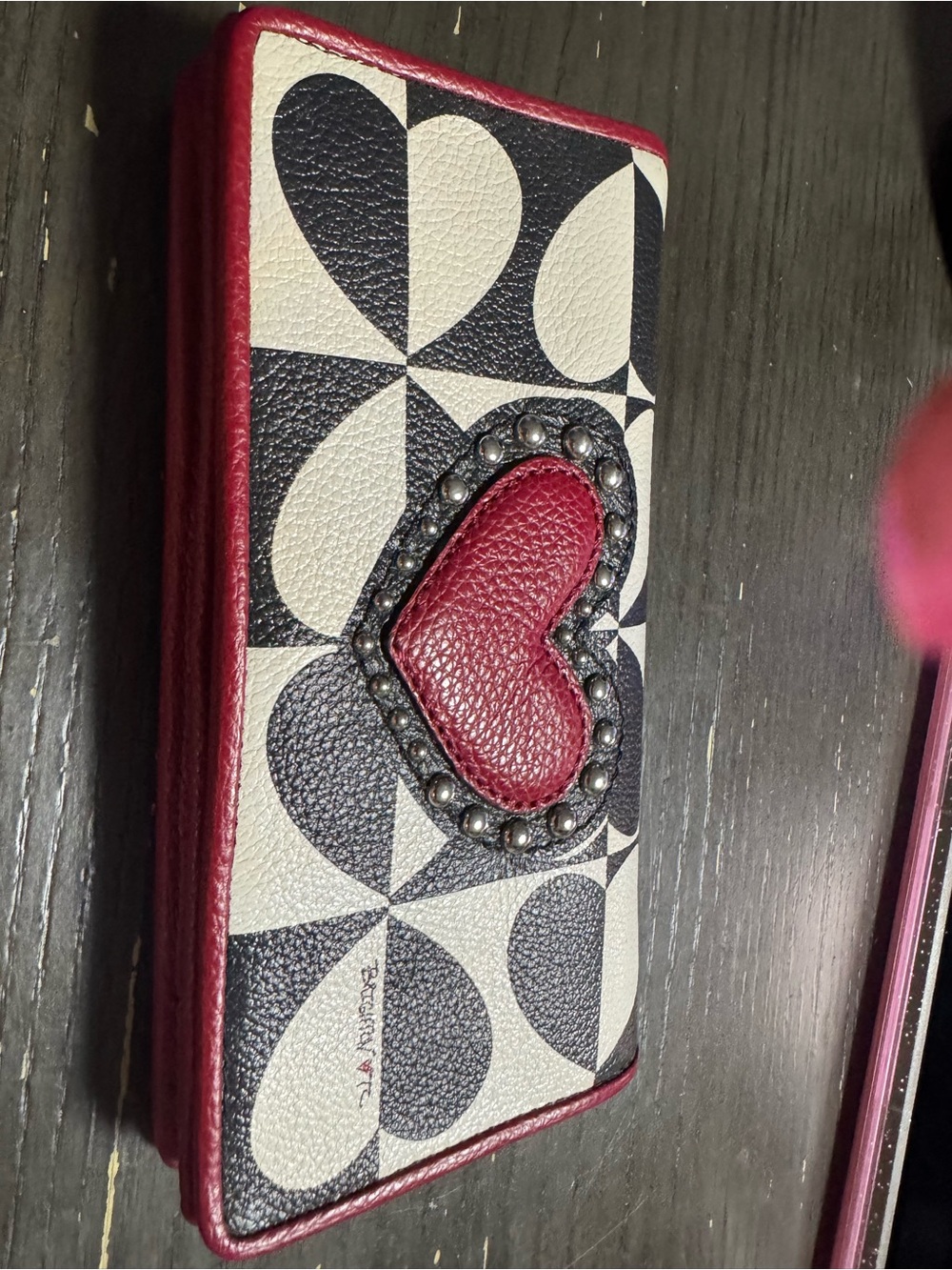 Brighton Women's Heart-Accent Leather Wallet - Red/Black